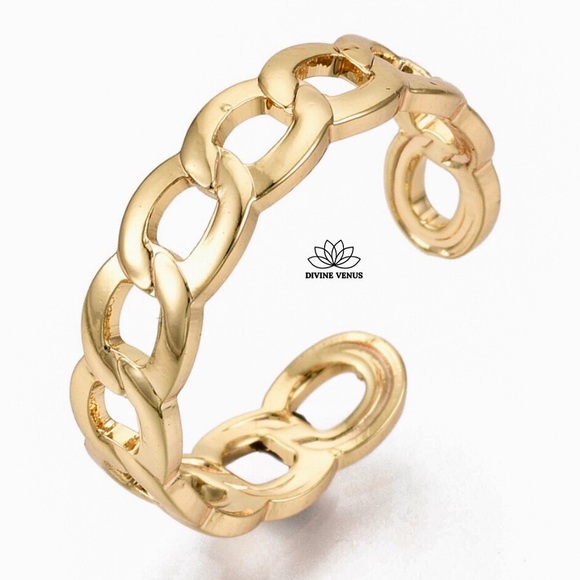 Curb Chain Cuff Ring | Gold Plated Brass | Size 6 - Picture 3 of 8